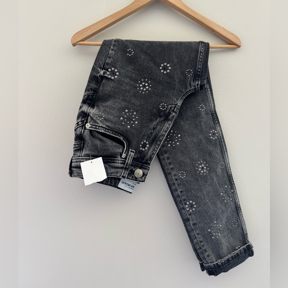 Women’s River Island Mom Sculpt Black Denim Jeans 24 4 Rhinestone Stud New